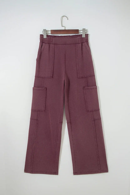 Mineral Red Mineral Wash Cargo Patched Pocket Utility Sweatpants - Sweet Fashion Wholesale