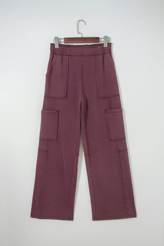 Mineral Red Mineral Wash Cargo Patched Pocket Utility Sweatpants - Sweet Fashion Wholesale