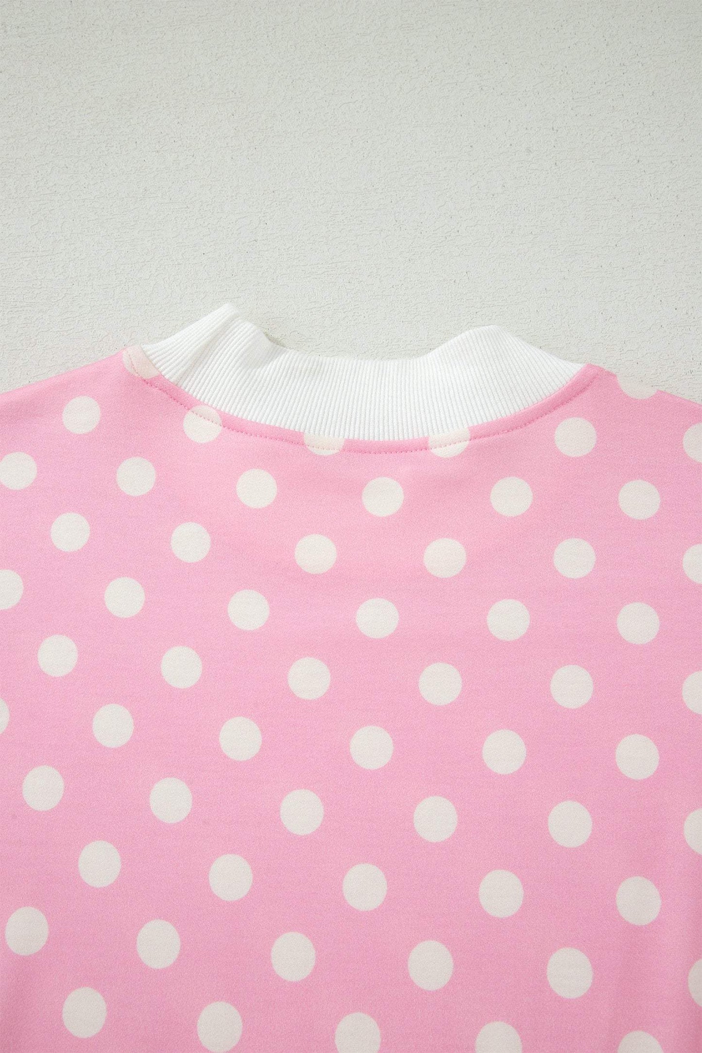 Green Polka Dot Print Color Block Trim Mock Neck Short Set