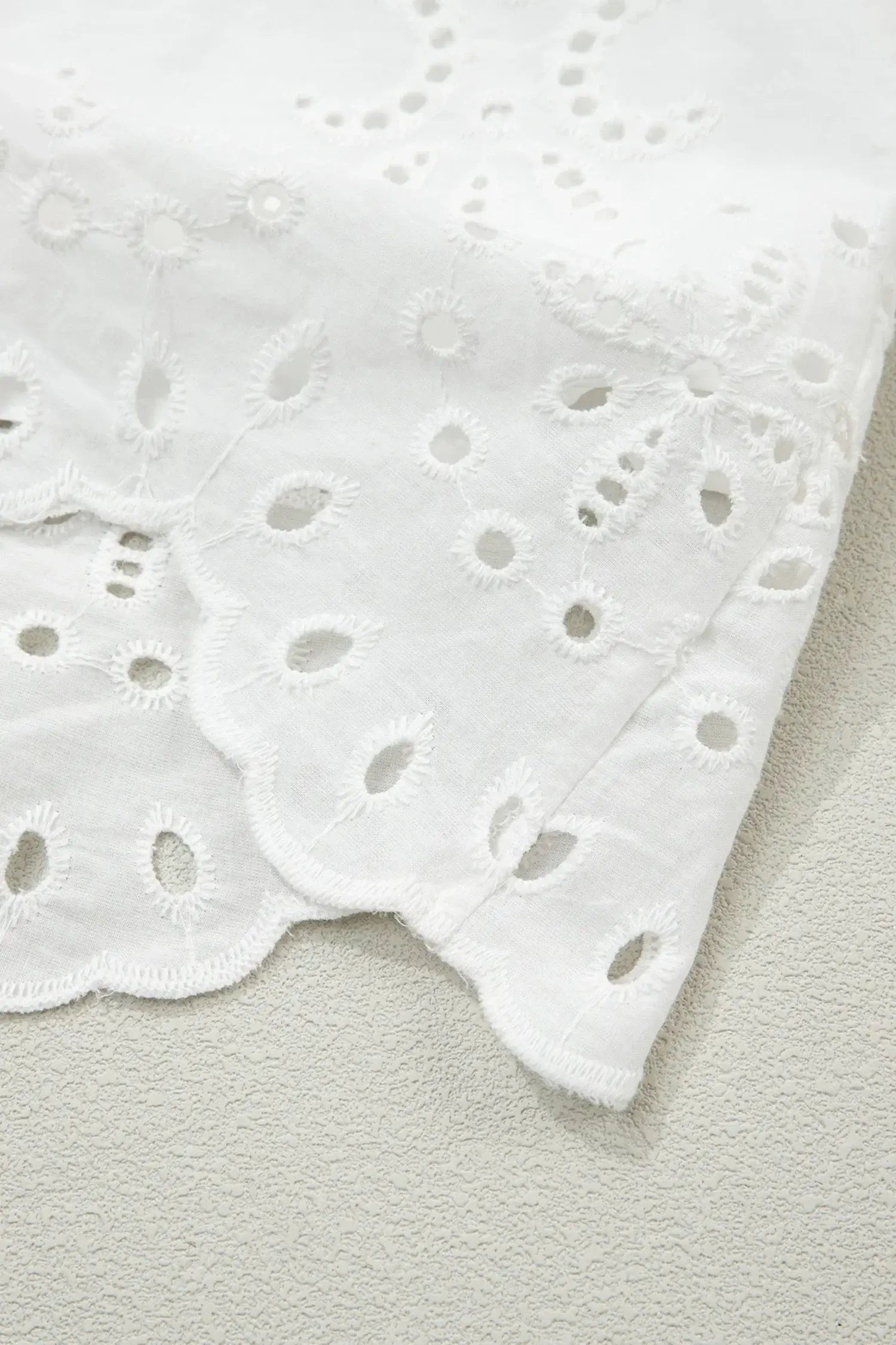 White Solid Color Eyelet Embroidered T Shirt Mini Dress - Sweet Fashion Wholesale