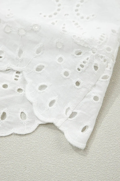 White Solid Color Eyelet Embroidered T Shirt Mini Dress - Sweet Fashion Wholesale