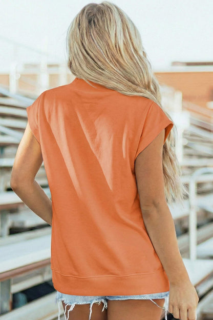 Mint Green Solid Color High Neck Cap Sleeve Loose Top