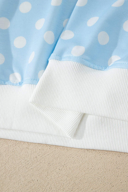 Green Polka Dot Print Color Block Trim Mock Neck Short Set