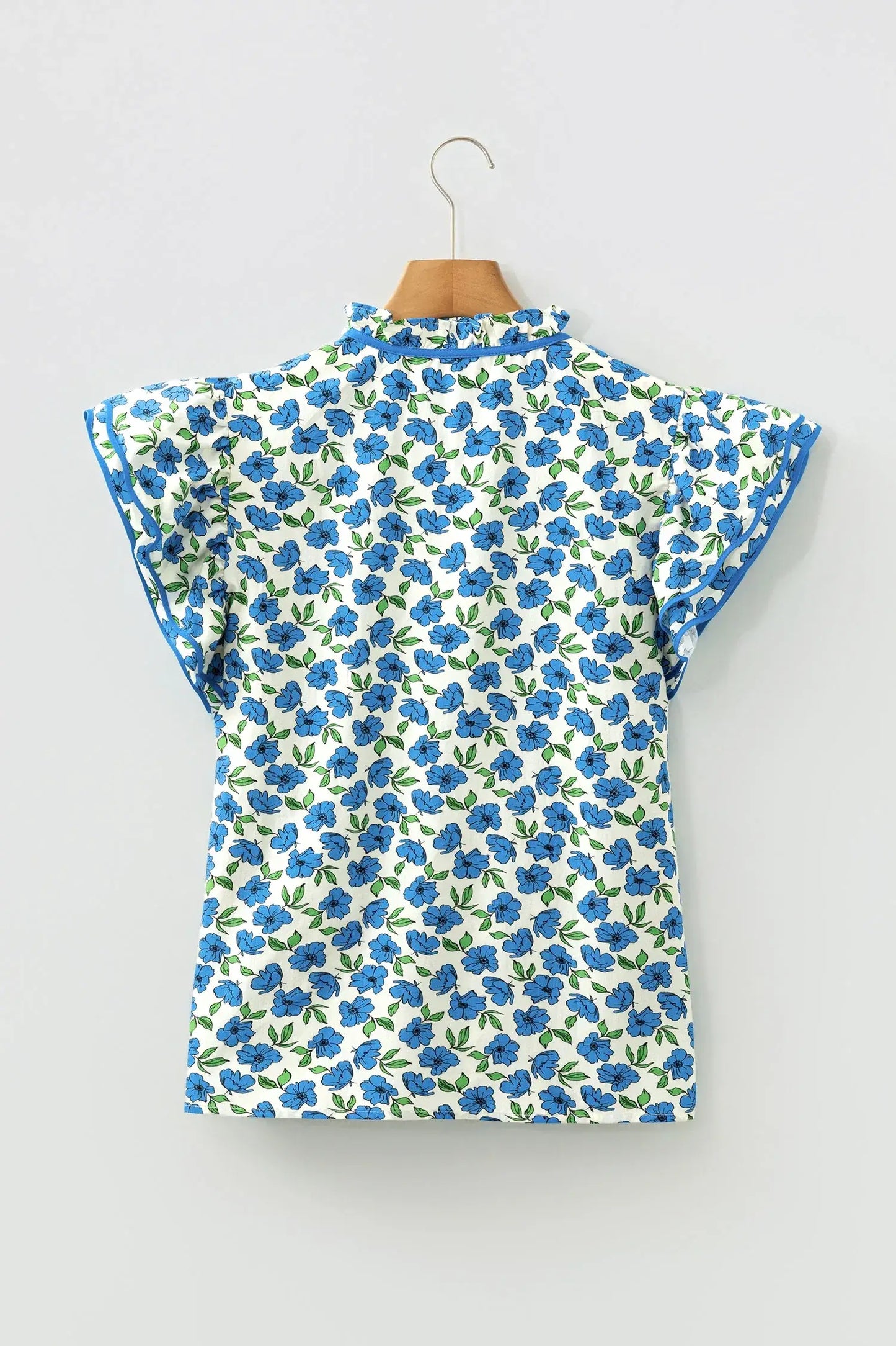 Sky Blue Tiered Flutter Sleeve Pleated Flower Blouse - Sweet Fashion Wholesale