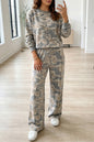 Multicolour Camouflage Print Long Sleeve Top Loose 2pcs Pants Set