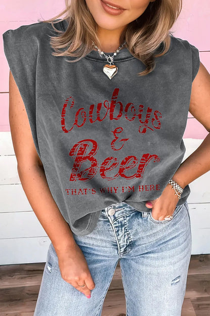 Smoke Gray COWGIRLS DONT CRY Western Graphic Mineral Wash Tank Top - Sweet Fashion Wholesale
