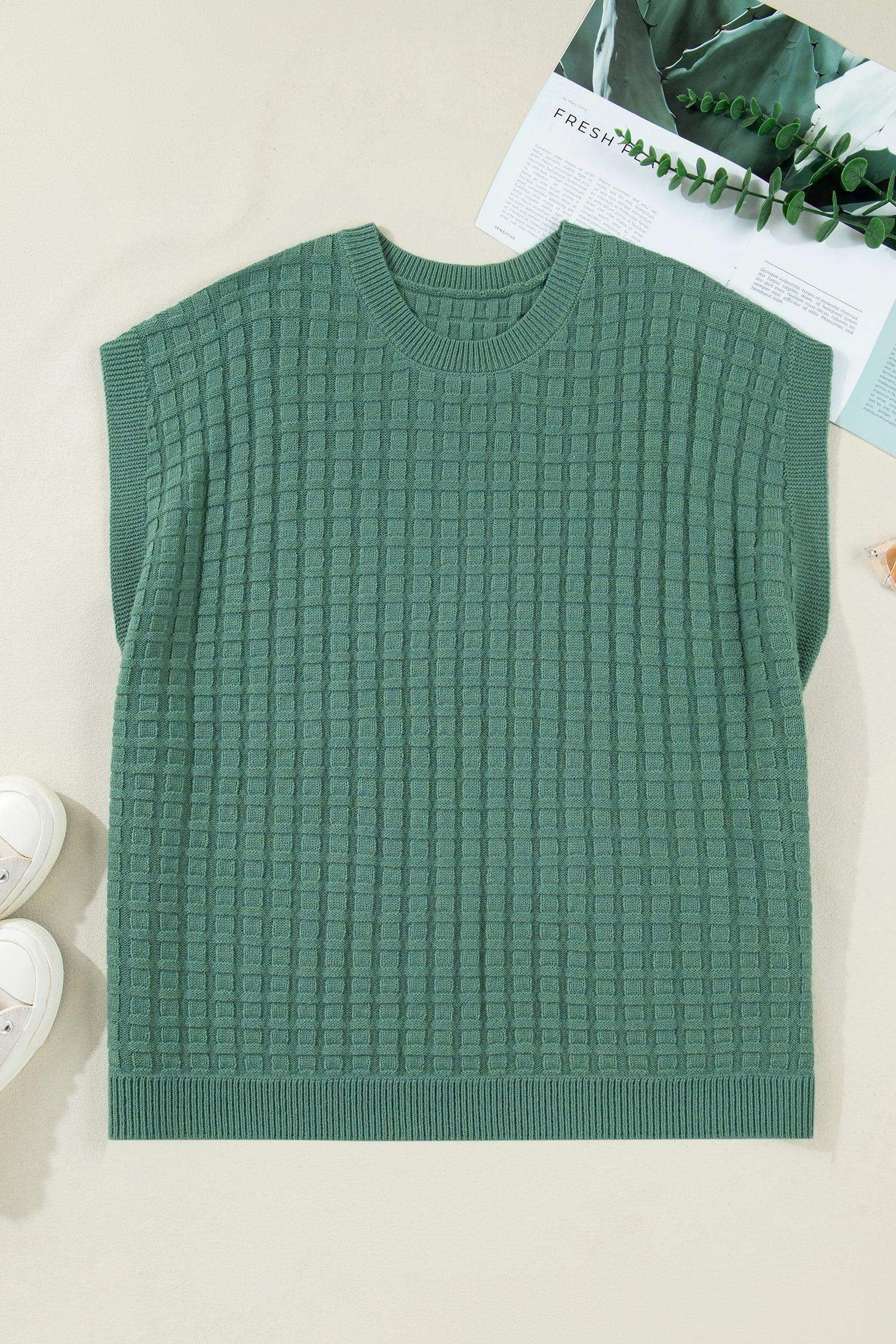 Mist Green Plus Size Solid Color Textured Knit Short Sleeve Sweater - Sweet Fashion Wholesale