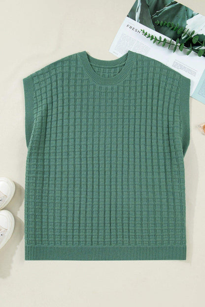 Mist Green Plus Size Solid Color Textured Knit Short Sleeve Sweater - Sweet Fashion Wholesale