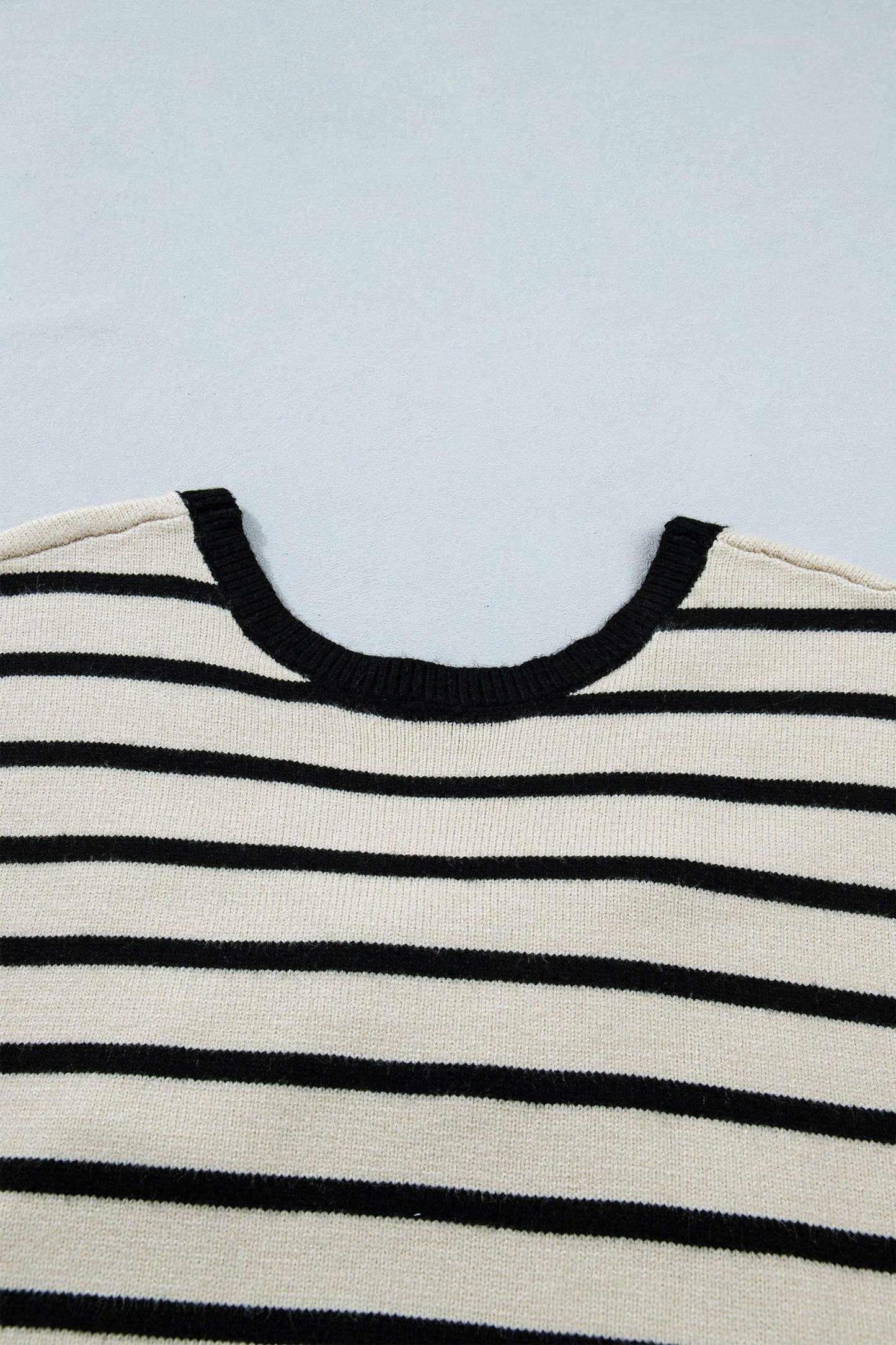 Black Stripe Bow Applique Short Sleeve Sweater