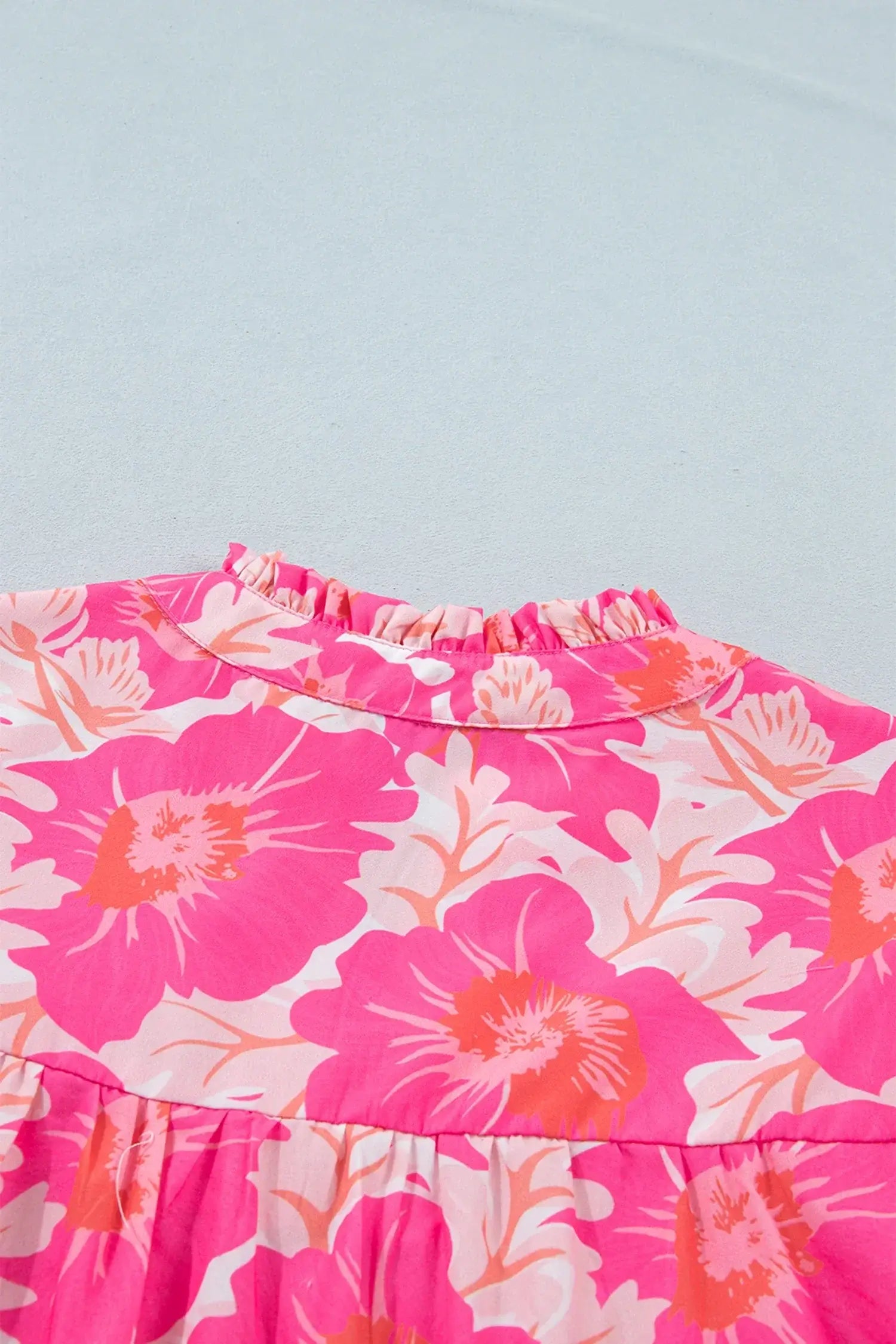 Pink Short Bubble Sleeve Summer Floral Blouse - Sweet Fashion Wholesale