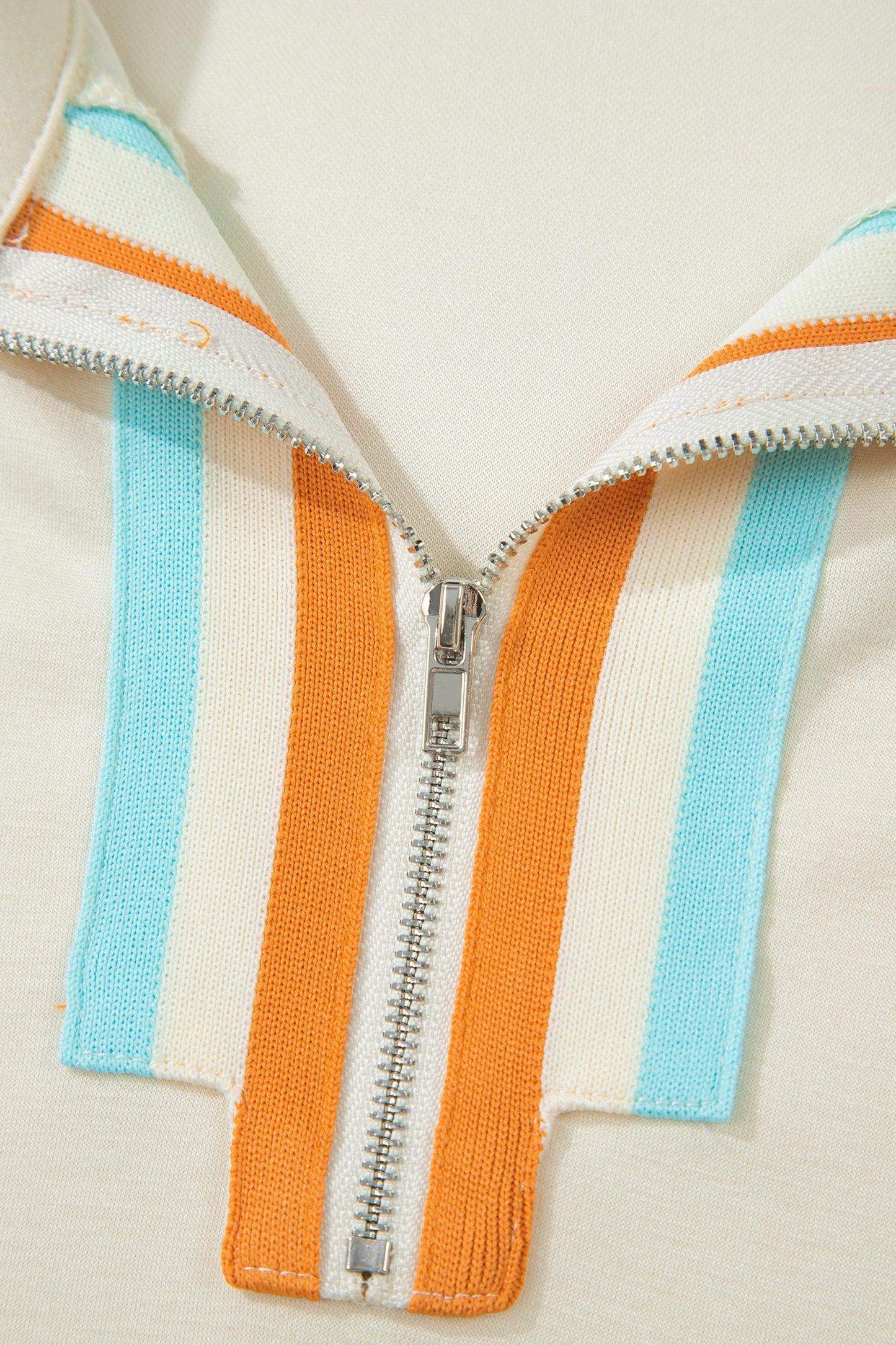 Apricot Colorful Striped Detail Half Zip Polo Tee Loose Shorts Set