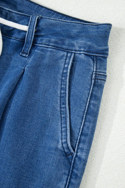 Dusk Blue Lace-up Pull on Wide Leg Jeans - Sweet Fashion Wholesale