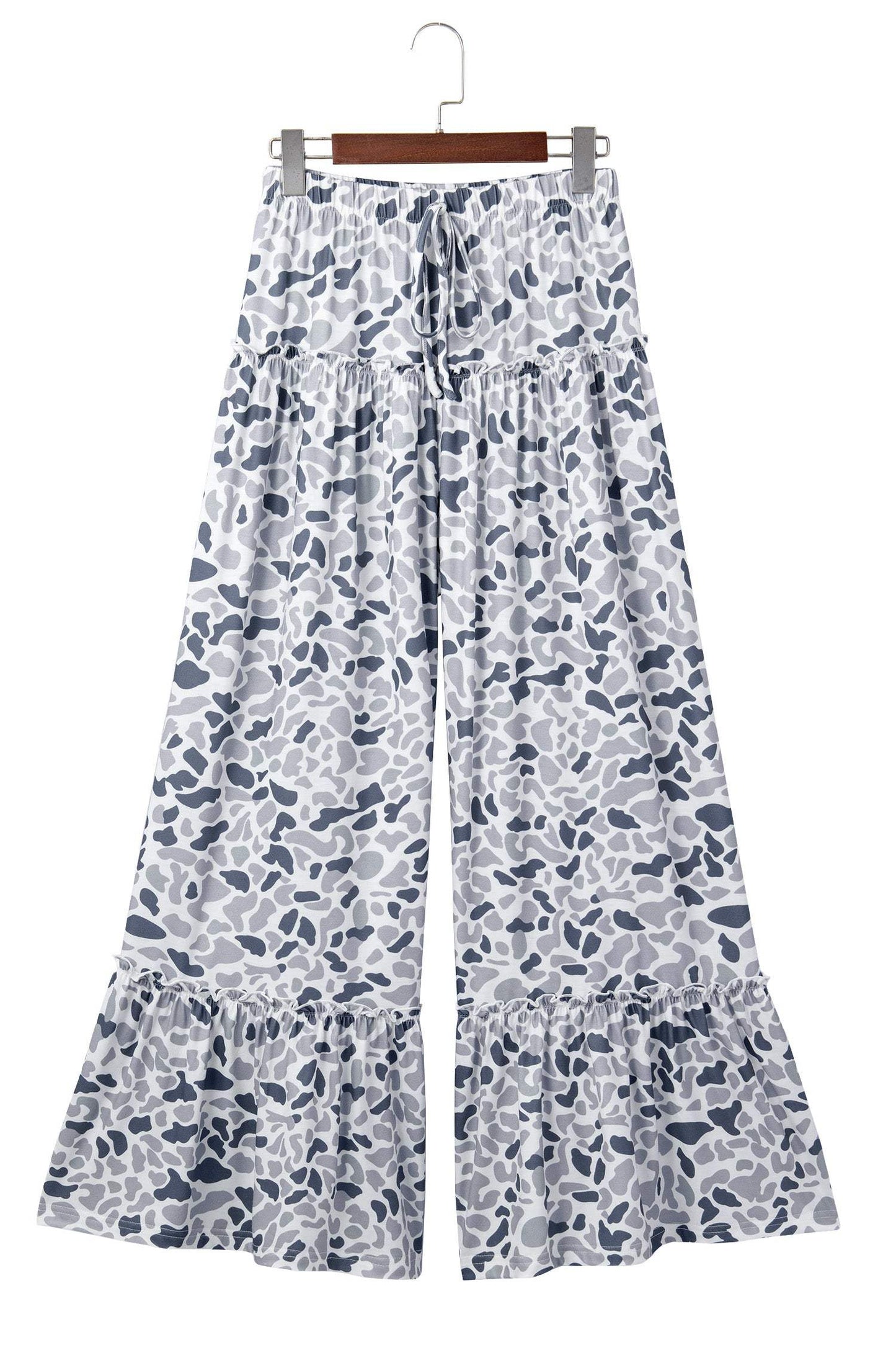 Beige Camo Print Wide Leg Casual Pants