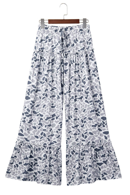 Beige Camo Print Wide Leg Casual Pants