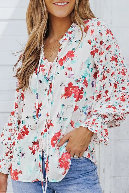 Blue Cakewalk Floral Smocked Blouse - Sweet Fashion Wholesale