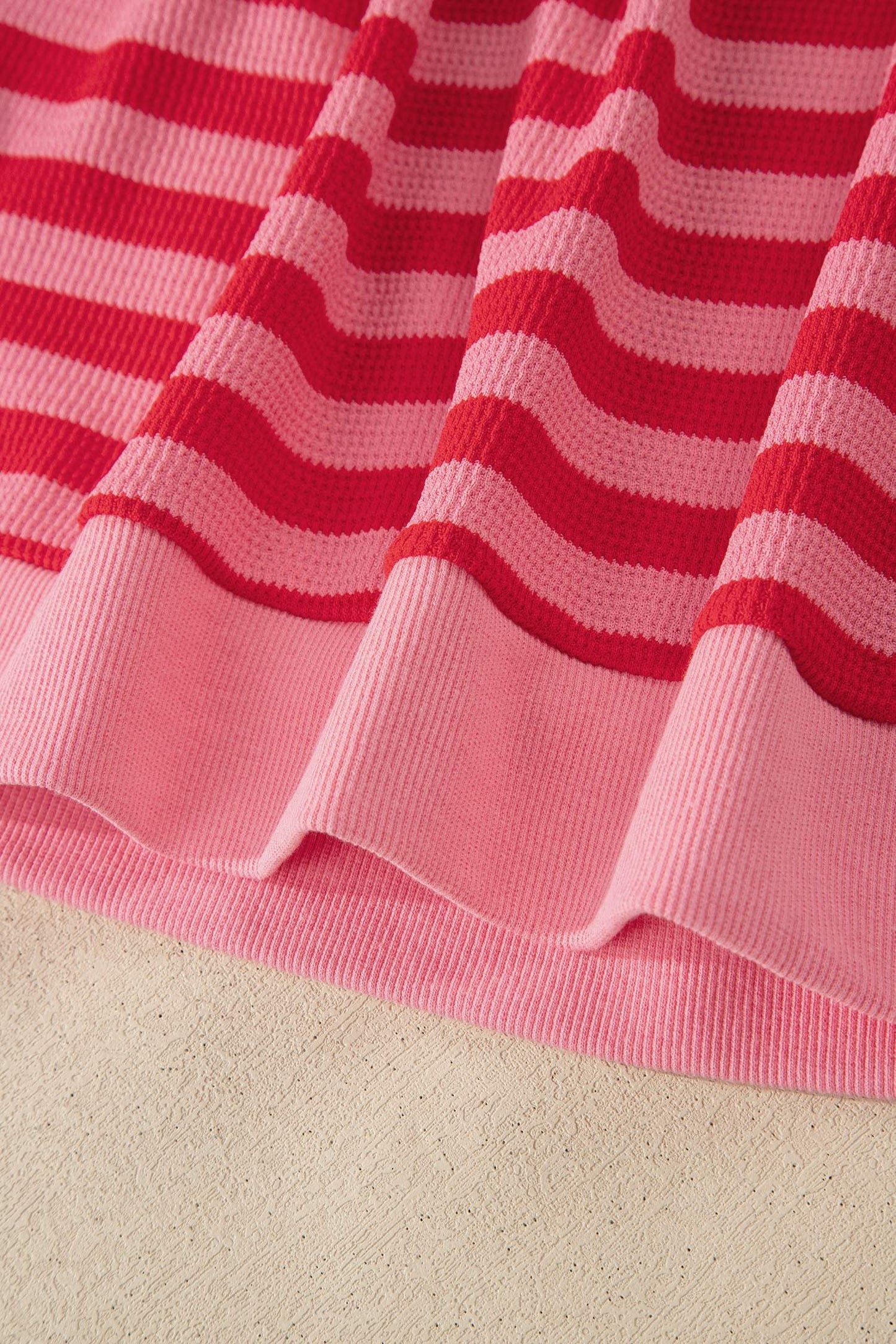 Red Stripe Puff Short Sleeve T Shirt Matching Shorts Set
