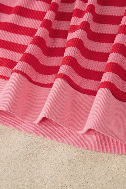 Red Stripe Puff Short Sleeve T Shirt Matching Shorts Set