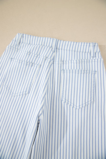 Sky Blue Stripe Casual Barrel Jeans