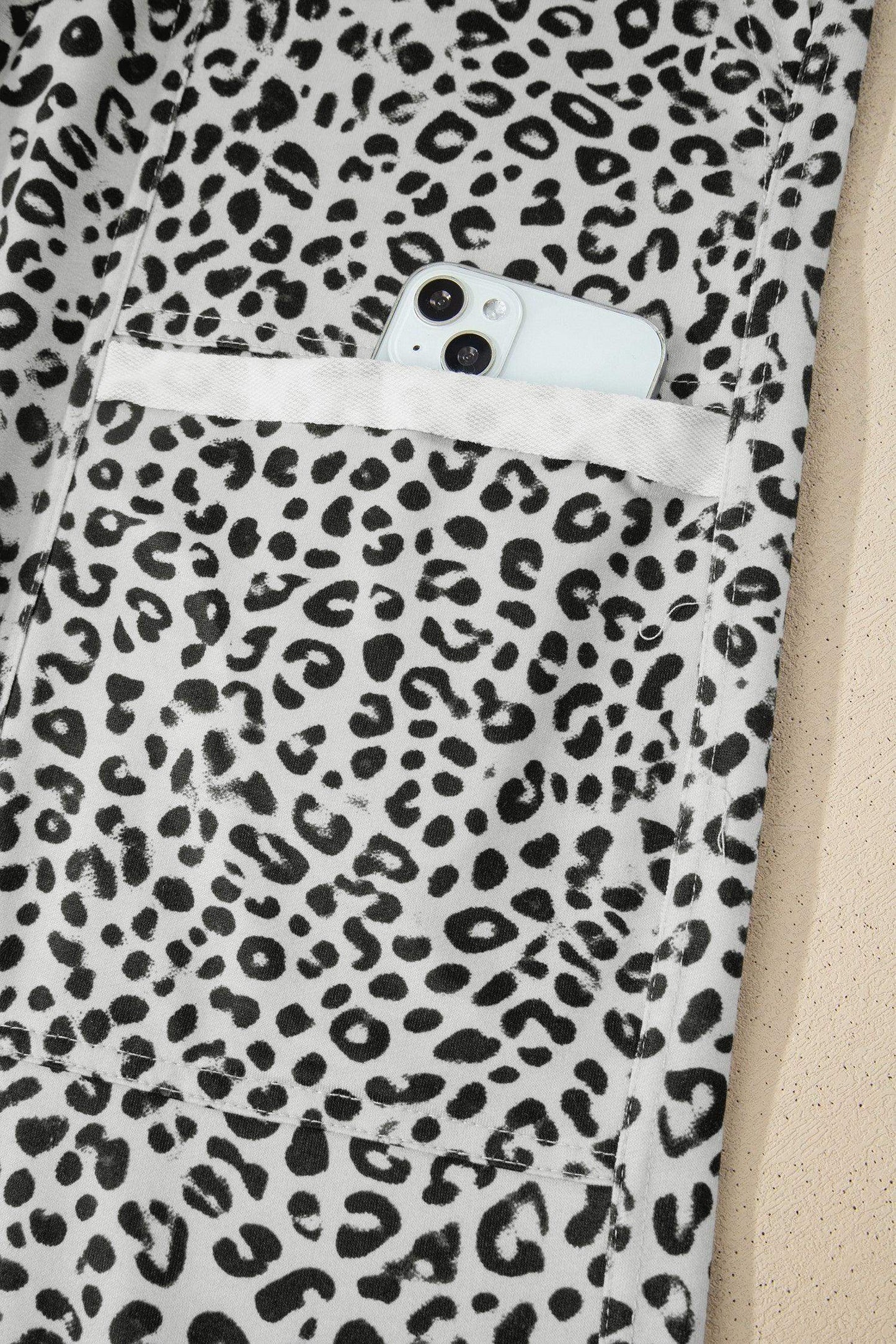 Khaki Animal Print Wide Leg Terry Knit Pants - Sweet Fashion Wholesale