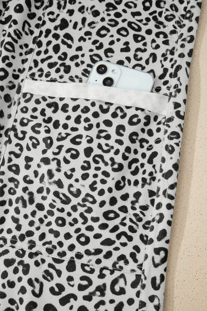 Khaki Animal Print Wide Leg Terry Knit Pants - Sweet Fashion Wholesale
