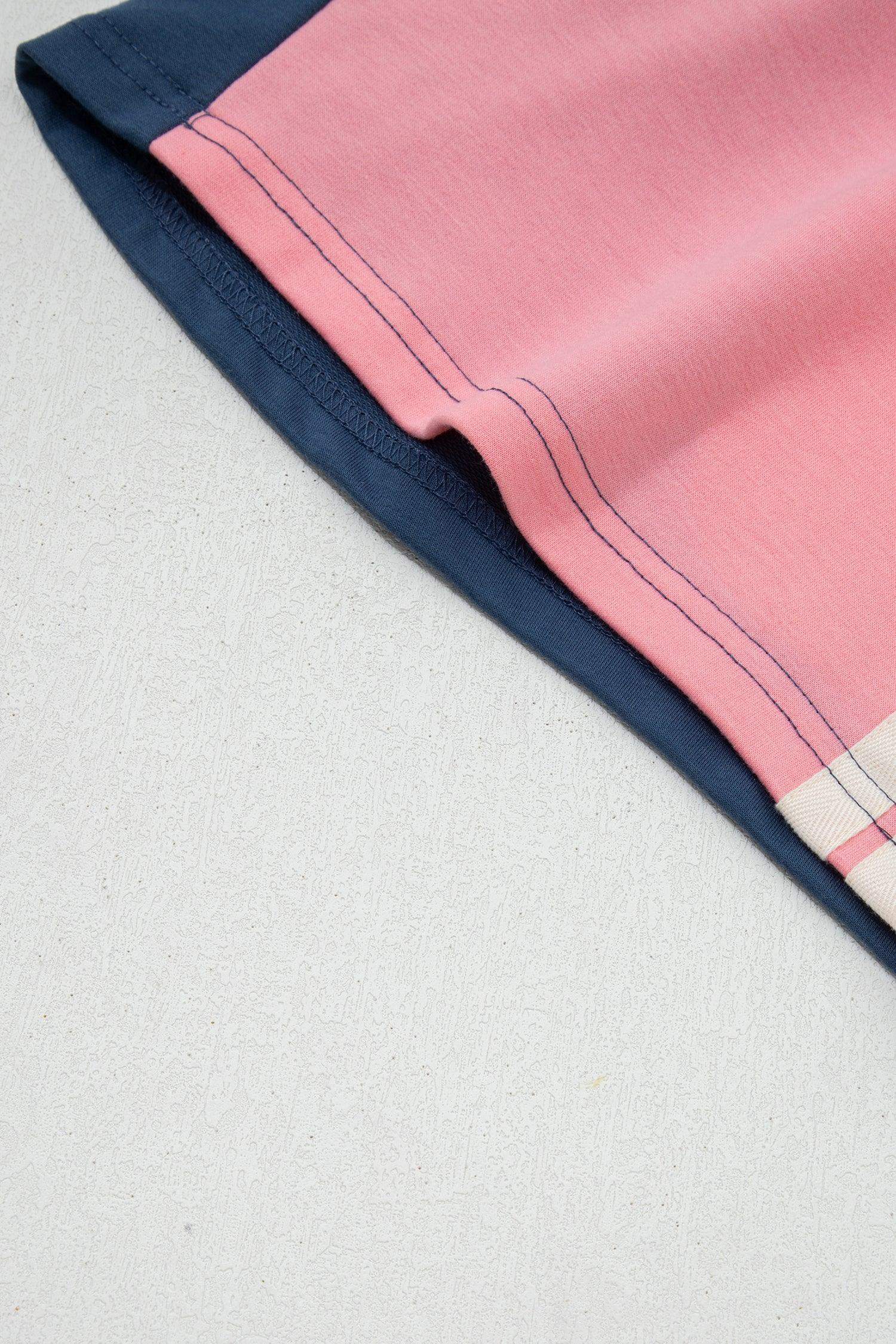 Pink Color Block Patchwork Varsity Striped Detail Drawstring Elastic Waist Shorts - Sweet Fashion Wholesale