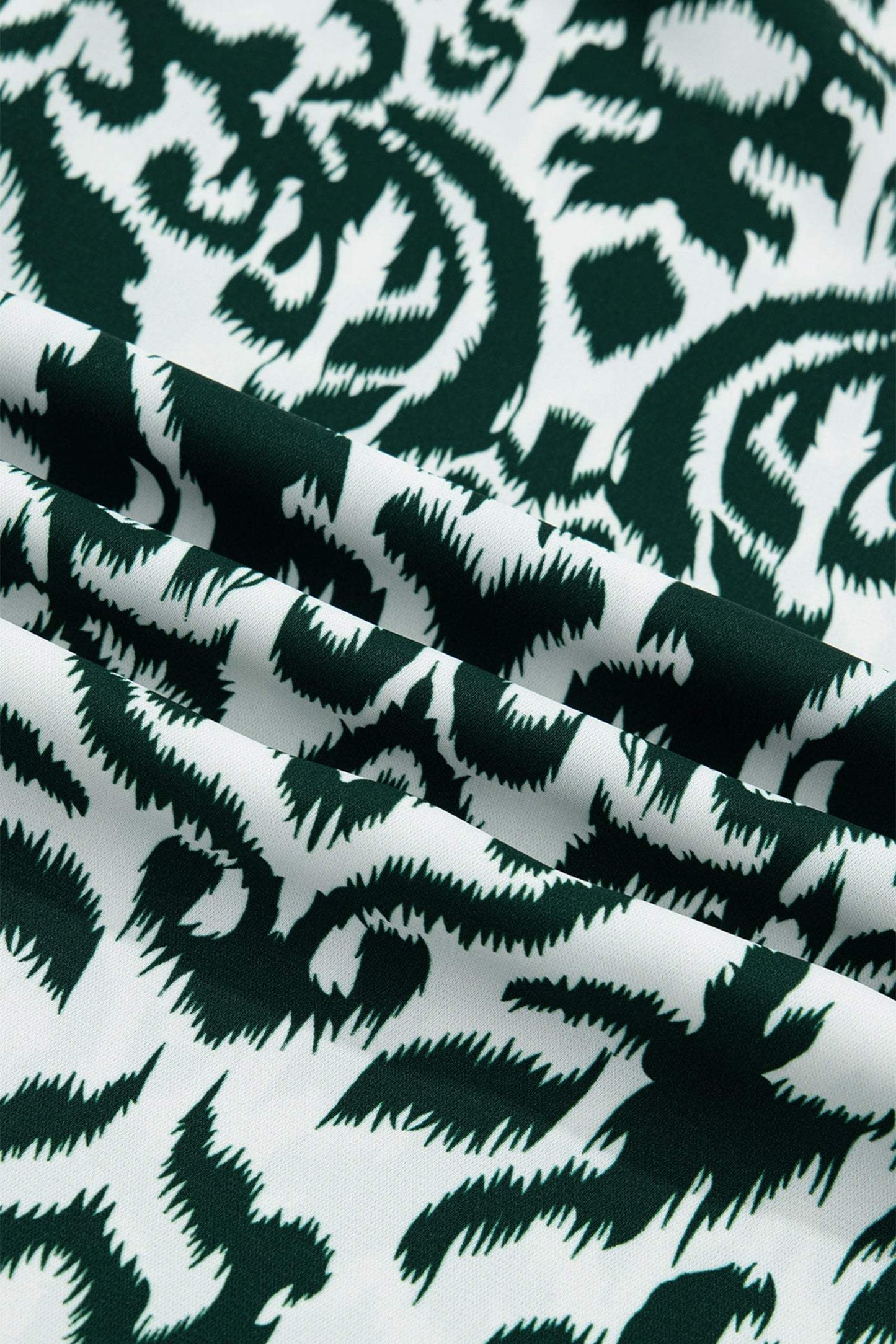 Green Damask Print Ruffled Color Block Detail Half Sleeve Blouse