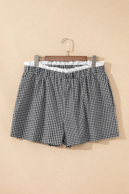 Red Contrast Trim Plaid Print Plus Size Shorts - Sweet Fashion Wholesale