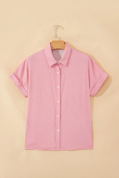 Khaki Dotted Print Cuffed Short Sleeve Shirt
