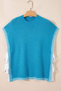 Blue Contrast Stitch Trim Knot Side Mock Neck Sweater Vest