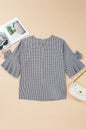 Black Plus Size Plaid Bow Decor Bell Sleeve Round Neck Jumper - Sweet Fashion Wholesale