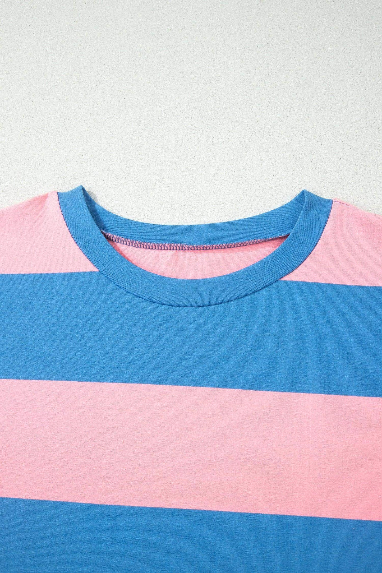 Bright Pink Striped Color Block Oversize Tunic Tee