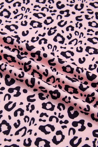 Pink Leopard Striped Contrast Patchwork Plus Size Tee