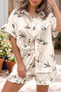 Beige Mallard Print Shirt Style Short Two Piece Set