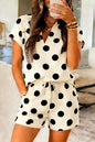 Green Polka Dot Print V Neck Tee Short Set
