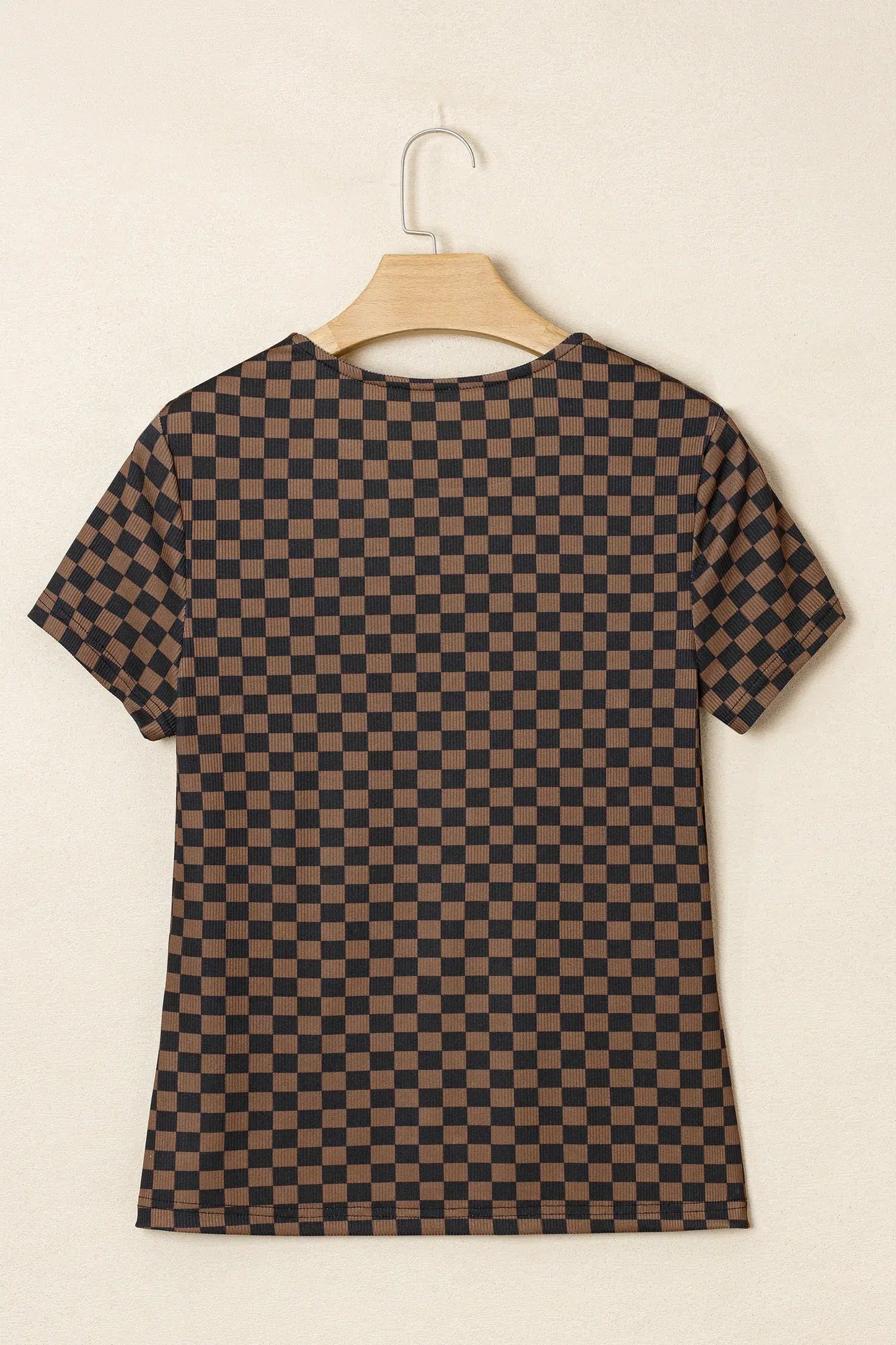 Black Checkerboard Round Neck Summer T Shirt - Sweet Fashion Wholesale