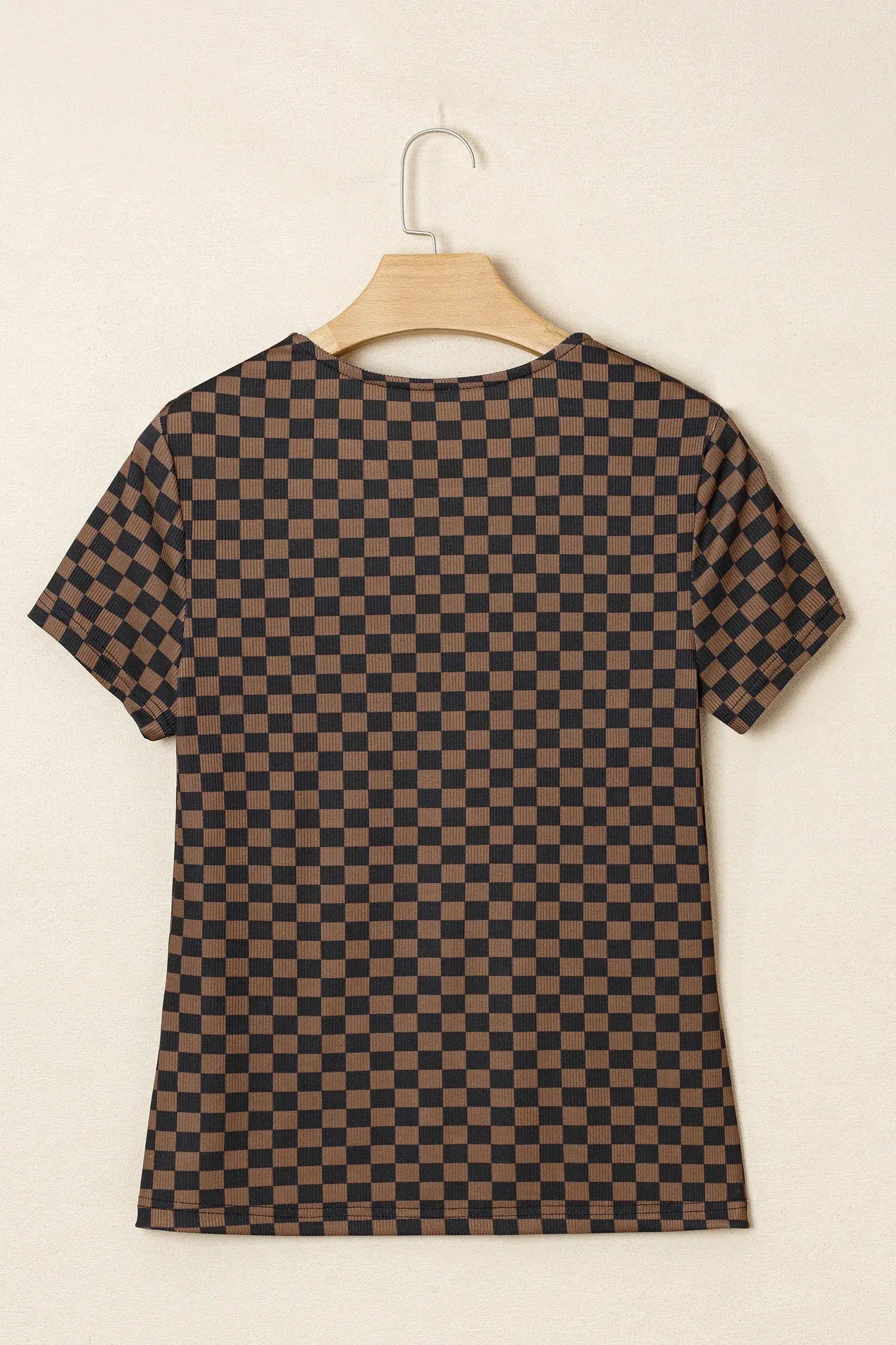 Black Checkerboard Round Neck Summer T Shirt - Sweet Fashion Wholesale