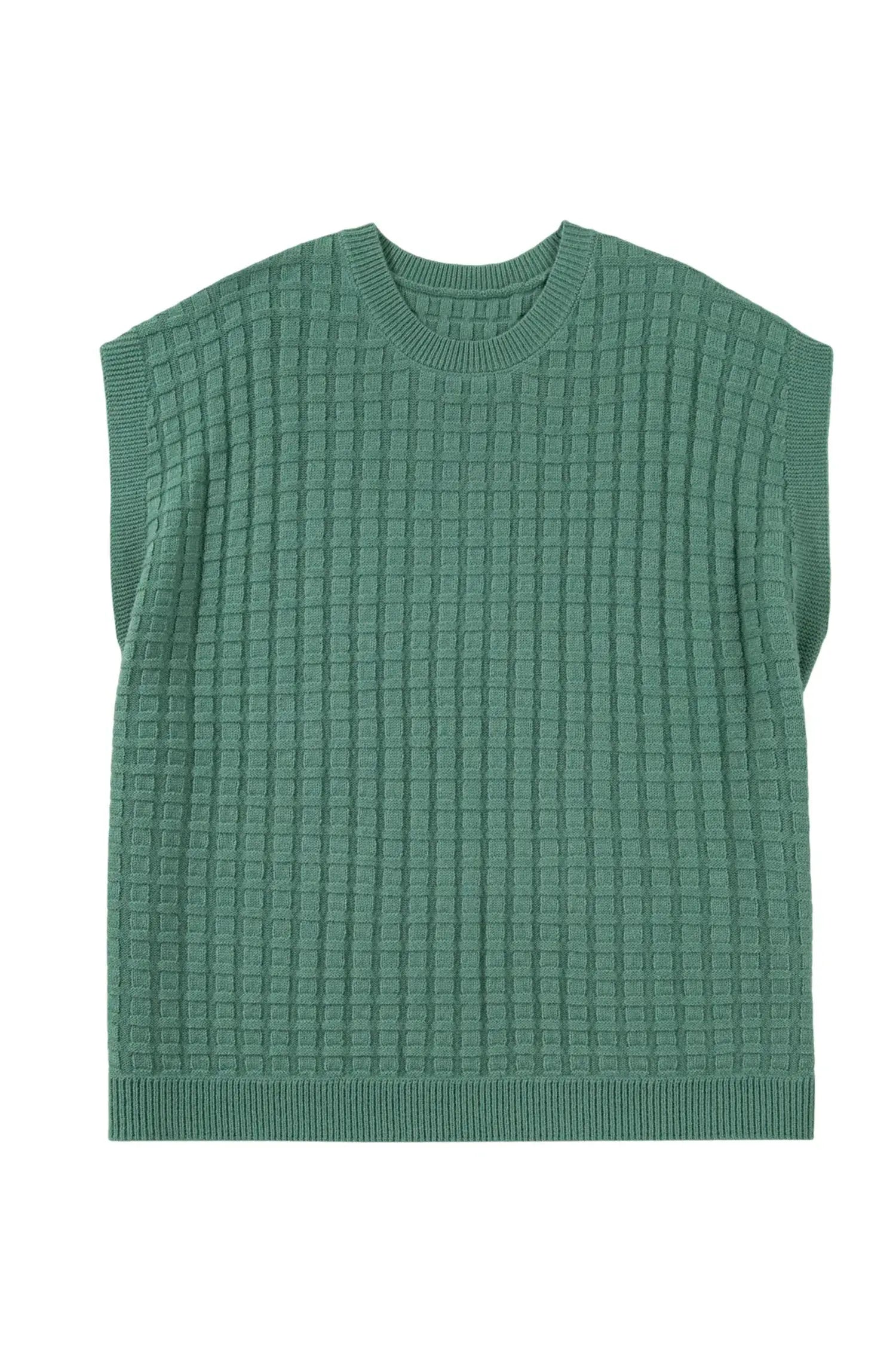 Mist Green Plus Size Solid Color Textured Knit Short Sleeve Sweater - Sweet Fashion Wholesale