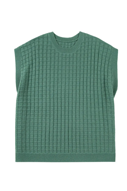 Mist Green Plus Size Solid Color Textured Knit Short Sleeve Sweater - Sweet Fashion Wholesale