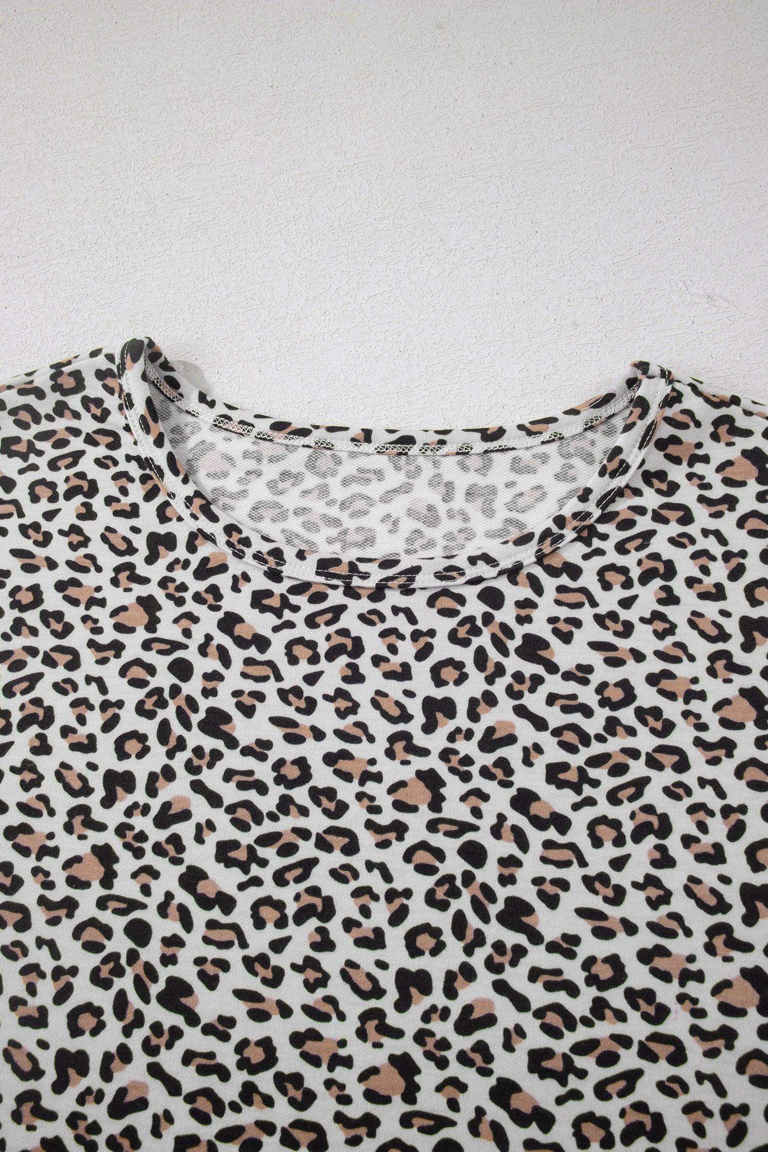 White Leopard High-Low Loose Tee Ankle Length Pants Set - Sweet Fashion Wholesale