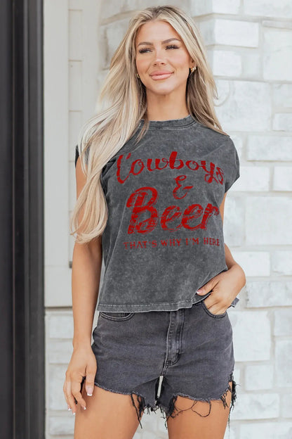 Smoke Gray COWGIRLS DONT CRY Western Graphic Mineral Wash Tank Top - Sweet Fashion Wholesale