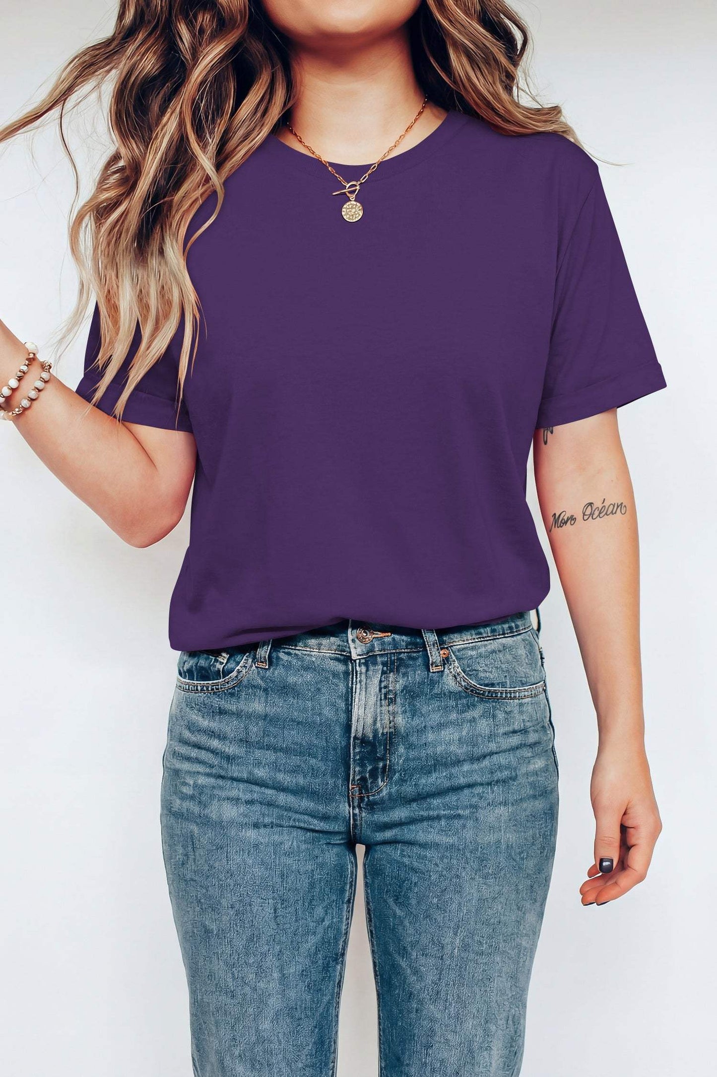 Dark Blue Casual Plain Crew Neck Tee