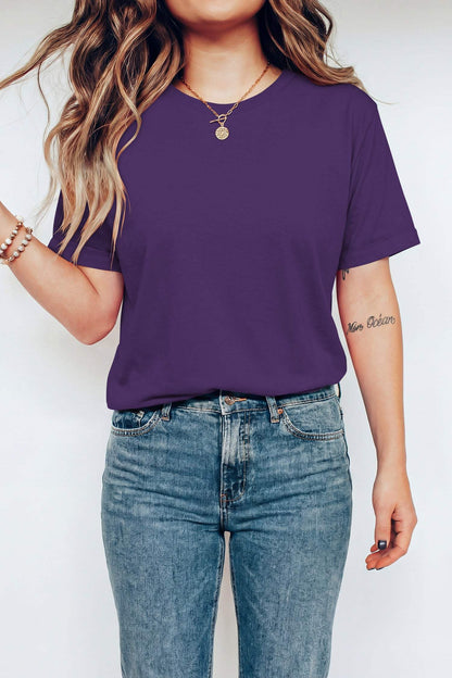 Dark Blue Casual Plain Crew Neck Tee