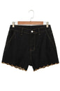 Navy Blue Embroidered Scalloped Trim Relaxed Denim Shorts - Sweet Fashion Wholesale