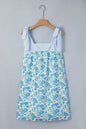 Sky Blue Floral Print Striped Patchwork Bow Knot Straps Mini Dress - Sweet Fashion Wholesale