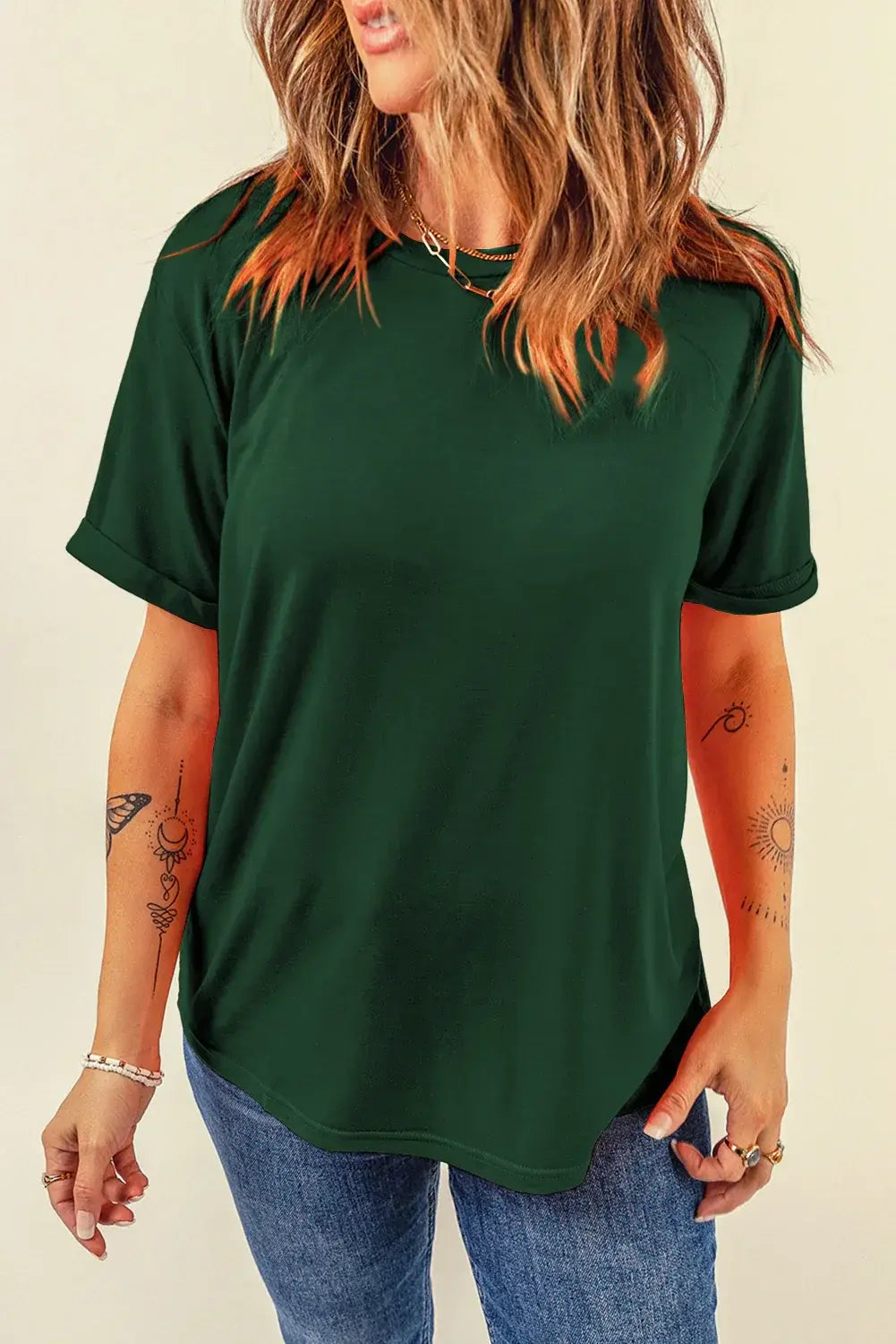 Mint Green Casual Plain Crew Neck Tee - Sweet Fashion Wholesale