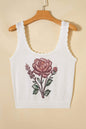 White Retro Floral Print Scalloped Square Neck Knit Sweater Vest - Sweet Fashion Wholesale