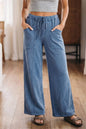 Smoke Gray Mineral Wash Drawstring Retro High Waist Wide Leg Western Pants