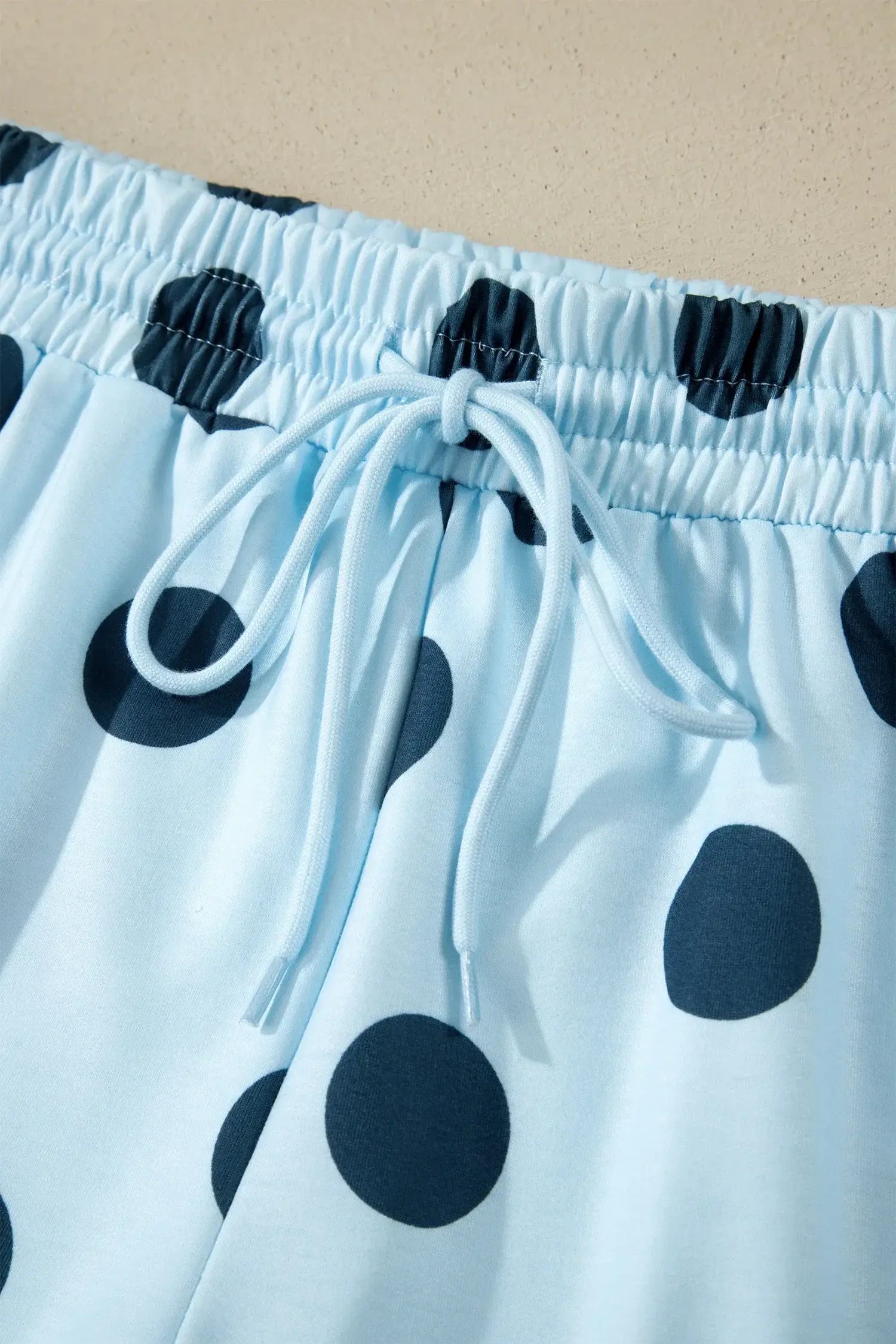 Pink Polka Dot Print Loose Tee Drawstring Elastic Waist Short Set - Sweet Fashion Wholesale