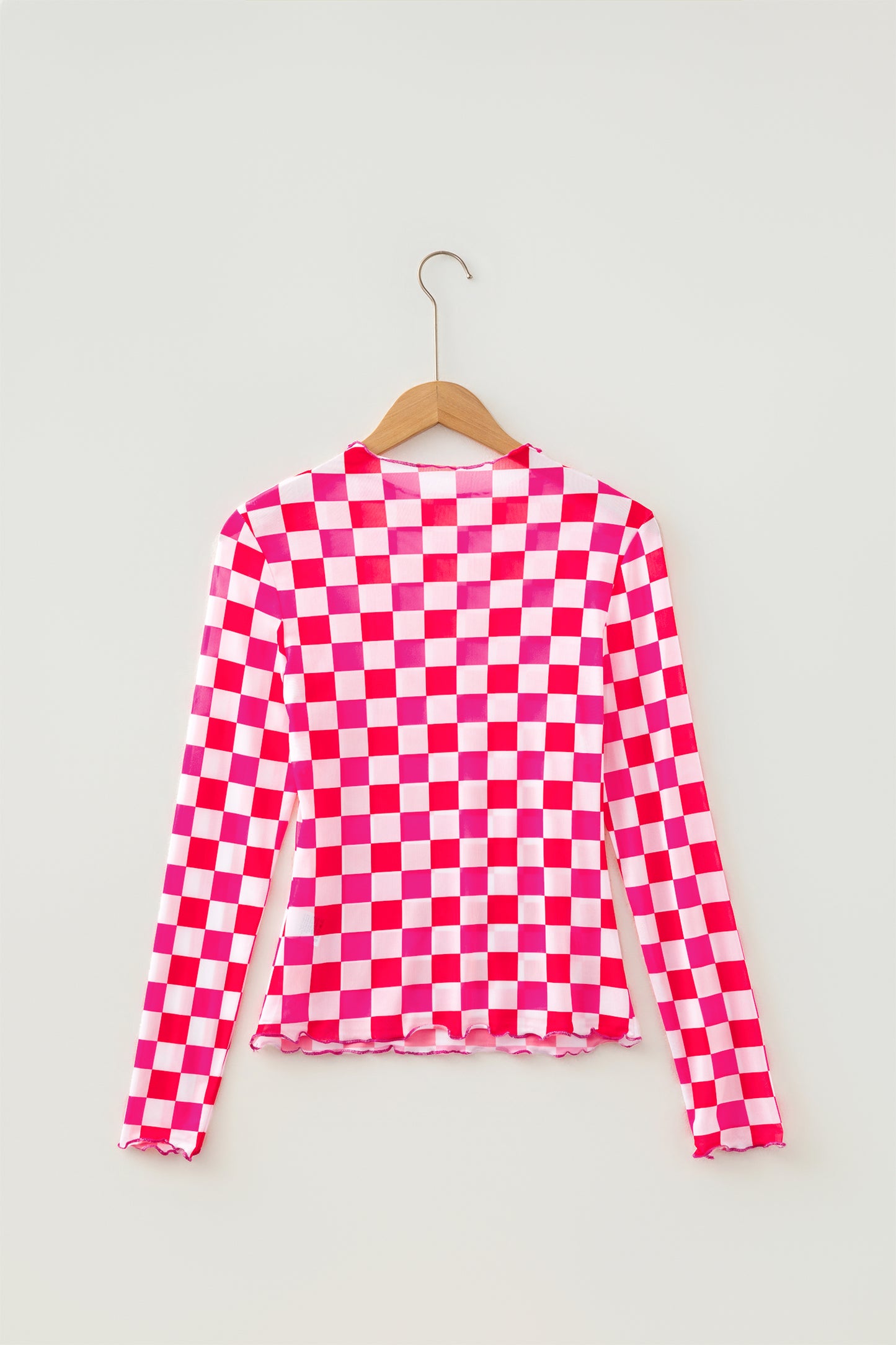 Black Plaid Heart Mesh Sheer Long Sleeve High Neck Blouse