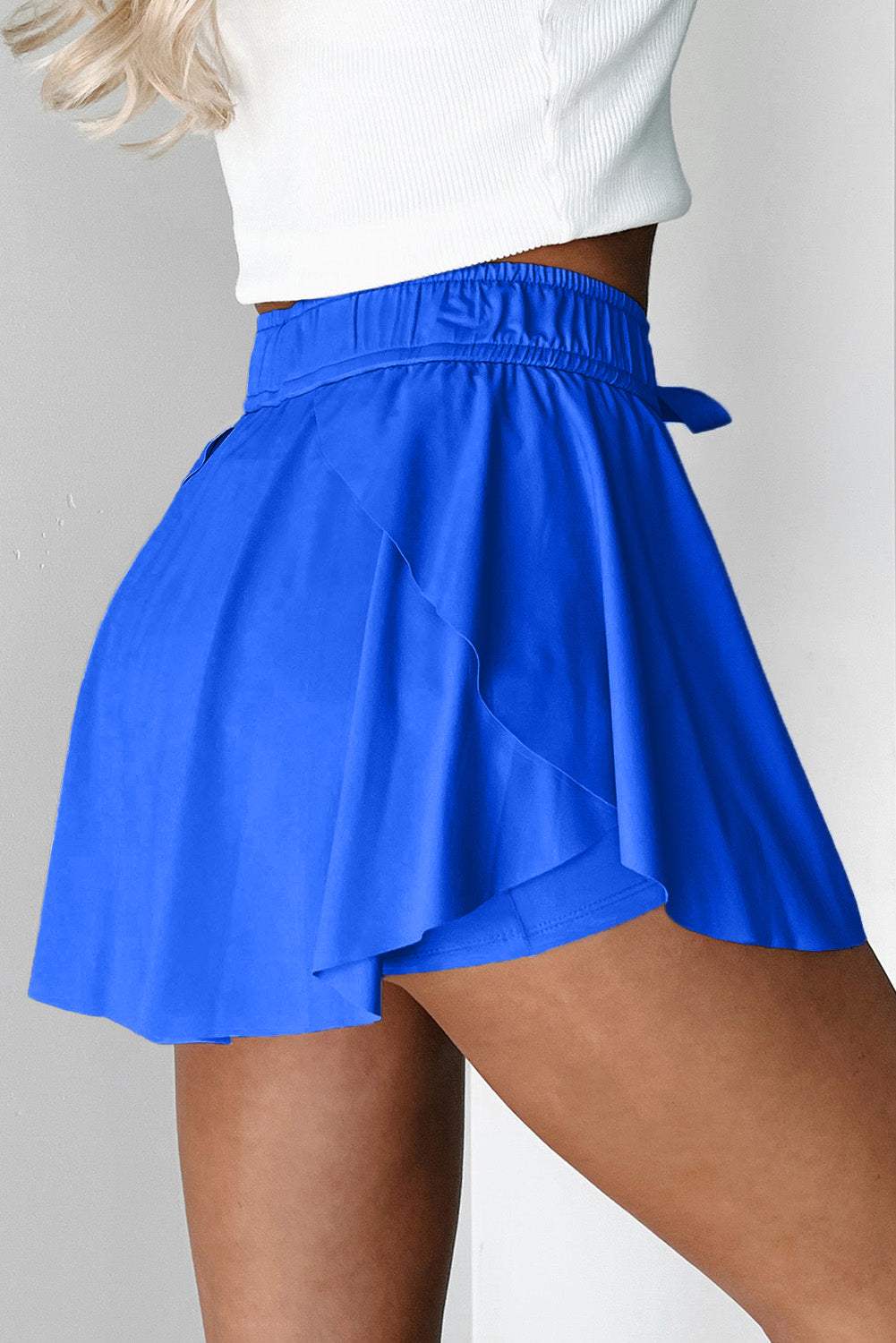 Yellow Cream Drawstring Elastic Waistband Lined Tennis Skorts